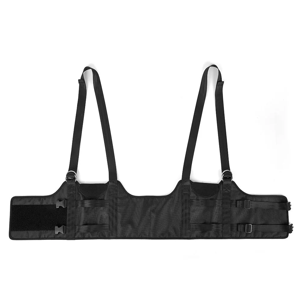 Black neoprene decompression back tensioner with hanging stretching belt for spine massage and traction