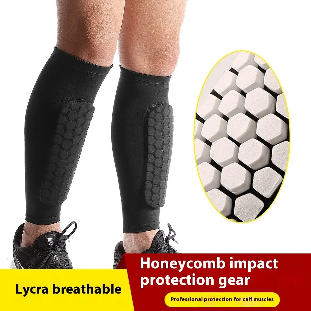 Outdoor sports honeycomb anti-collision leg protector in black polyester fibre, sizes M L XL