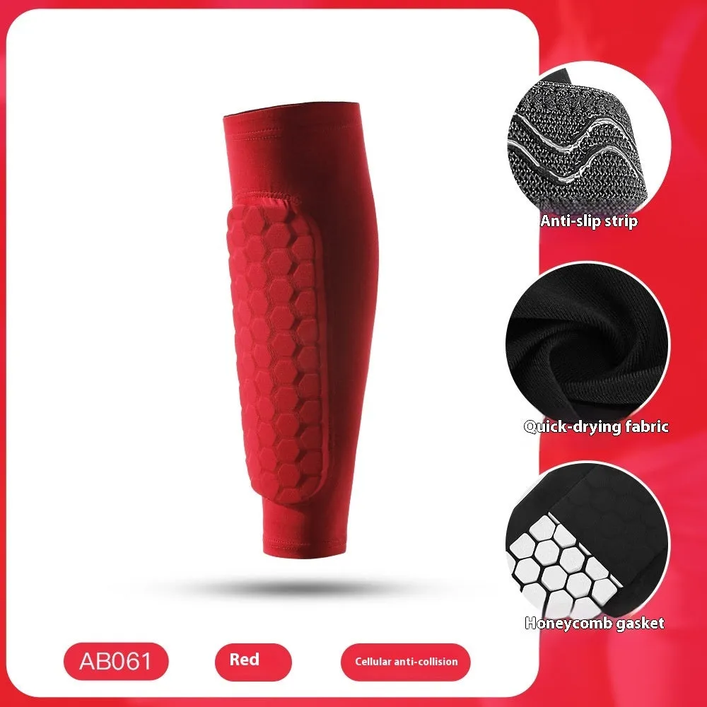 Outdoor sports honeycomb anti-collision leg protector in black polyester fibre, sizes M L XL
