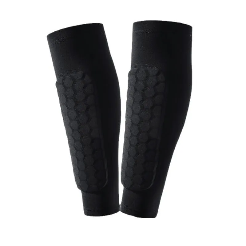 Outdoor sports honeycomb anti-collision leg protector in black polyester fibre, sizes M L XL
