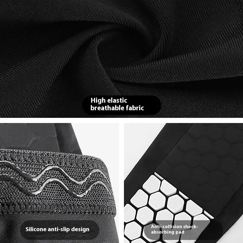 Outdoor sports honeycomb anti-collision leg protector in black polyester fibre, sizes M L XL
