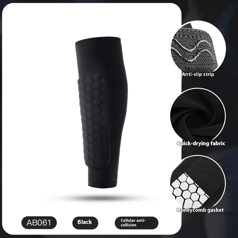 Outdoor sports honeycomb anti-collision leg protector in black polyester fibre, sizes M L XL