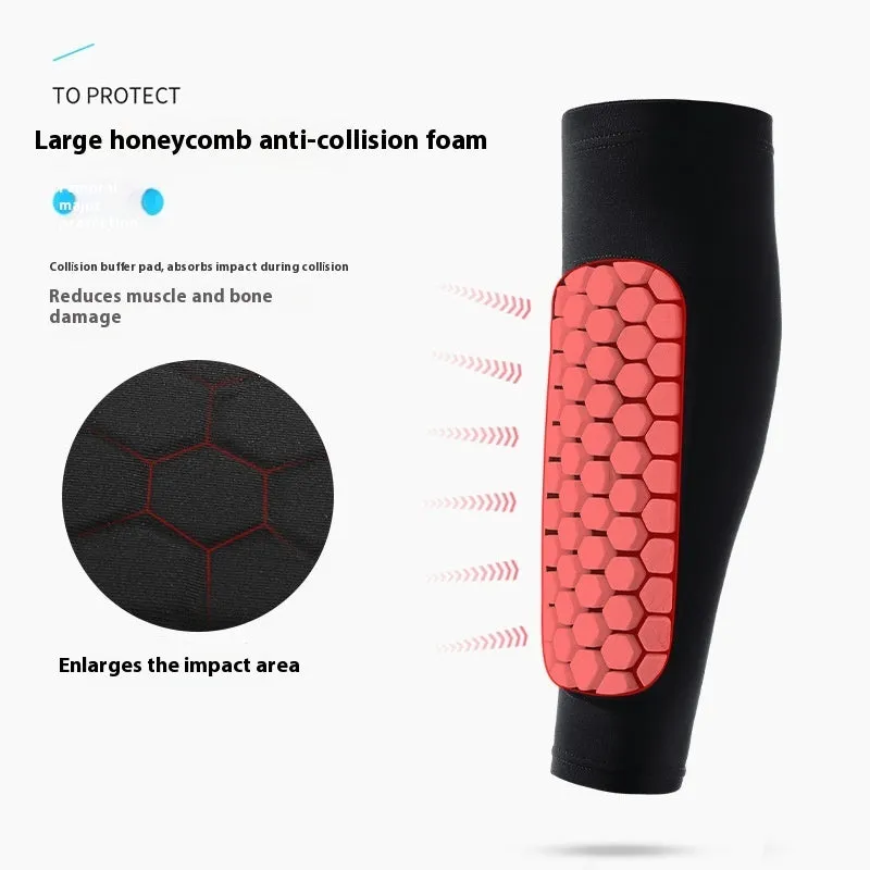 Outdoor sports honeycomb anti-collision leg protector in black polyester fibre, sizes M L XL