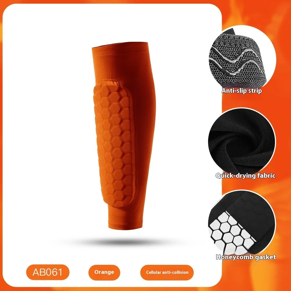 Outdoor sports honeycomb anti-collision leg protector in black polyester fibre, sizes M L XL