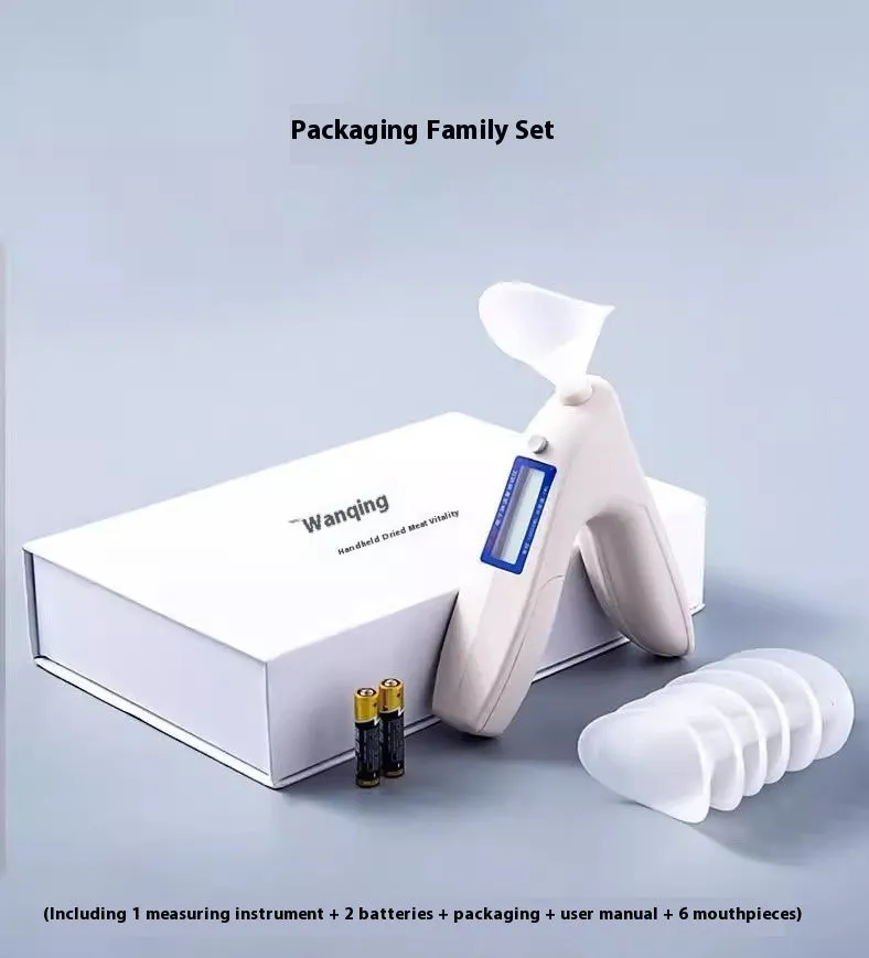 Handheld white spirometer tester with LCD screen and blowing nozzle for lung capacity measurement