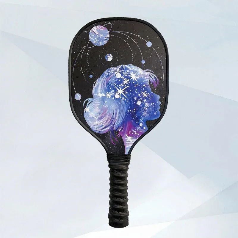 Wooden pickleball paddle racket 400x192x11mm in Starry Night Ancient Town design
