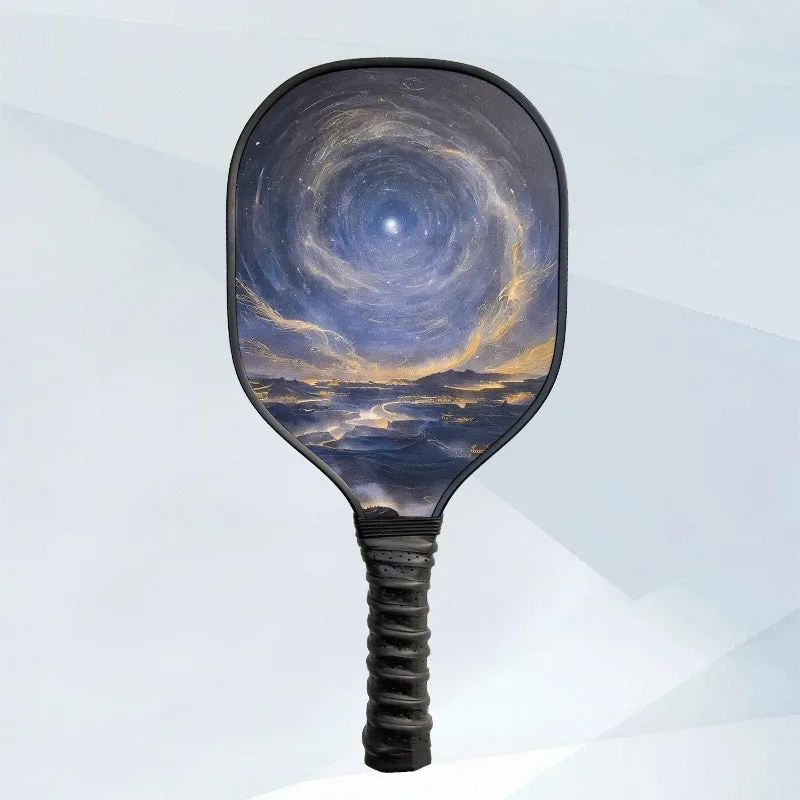 Wooden pickleball paddle racket 400x192x11mm in Starry Night Ancient Town design