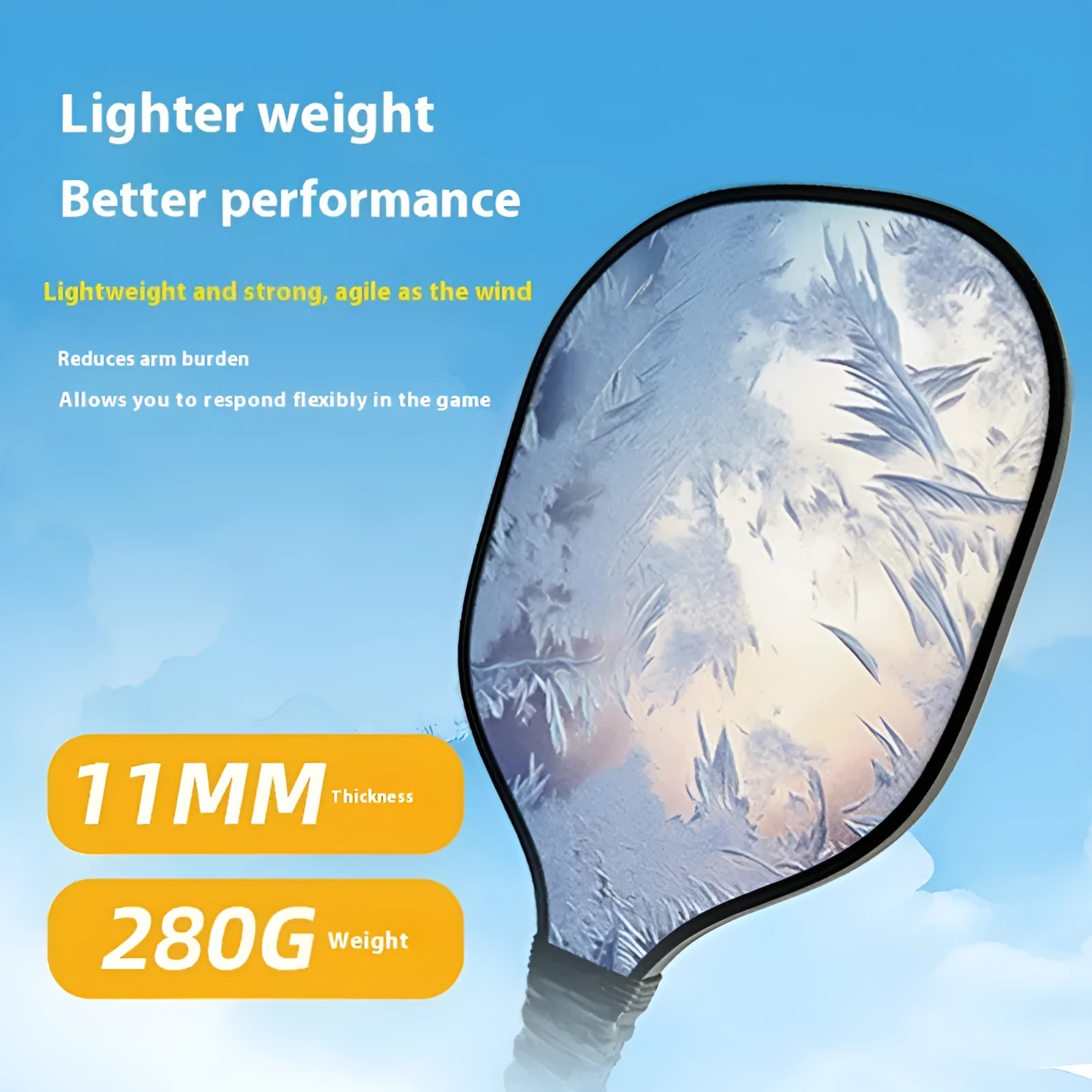 Wooden pickleball paddle racket 400x192x11mm in Starry Night Ancient Town design