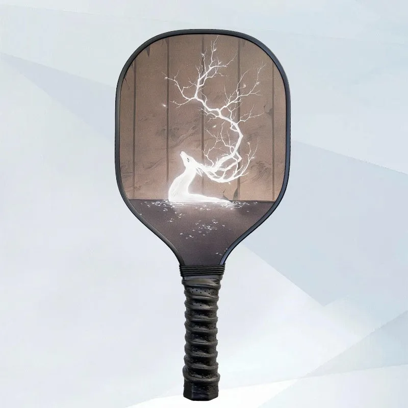 Wooden pickleball paddle racket 400x192x11mm in Starry Night Ancient Town design