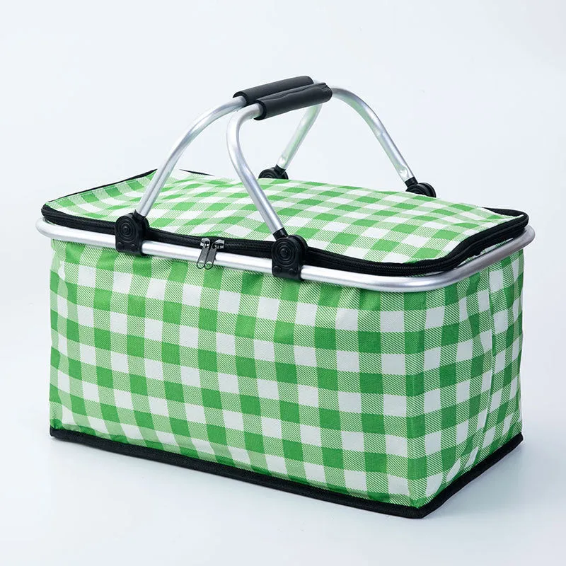 Foldable insulated picnic basket made from Oxford cloth in blue maple leaf colour for outdoor use