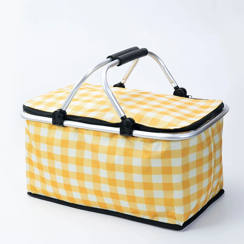 Foldable insulated picnic basket made from Oxford cloth in blue maple leaf colour for outdoor use