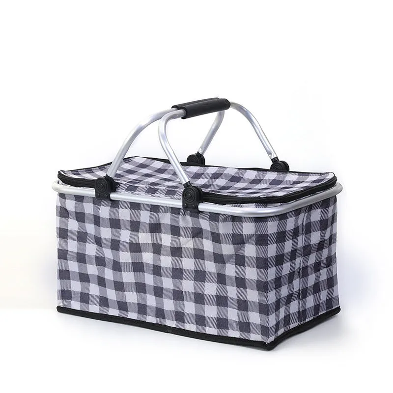 Foldable insulated picnic basket made from Oxford cloth in blue maple leaf colour for outdoor use