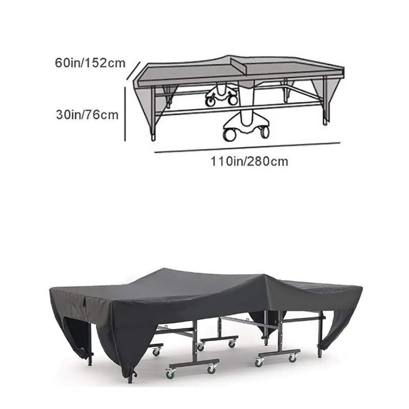 Black polyester table tennis table cover sized 280x152x76cm for outdoor dust and waterproof protection