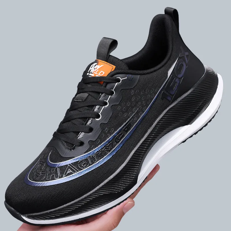 Breathable mesh running shoes for men, black lace-up sneakers with low top and round toe, EVA sole, flat heel 3-5cm