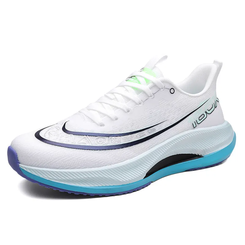 Breathable mesh running shoes for men, black lace-up sneakers with low top and round toe, EVA sole, flat heel 3-5cm