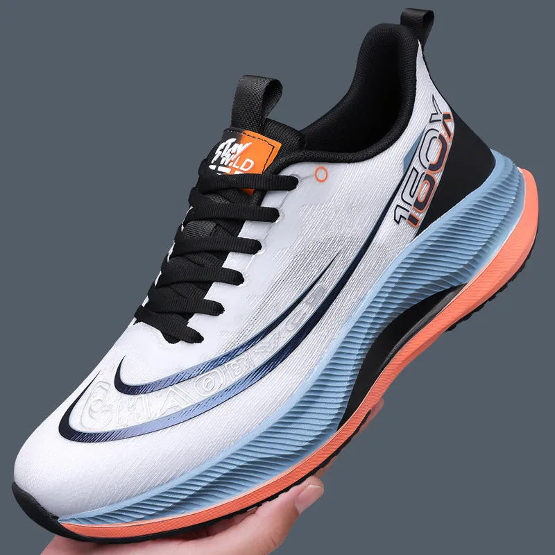 Breathable mesh running shoes for men, black lace-up sneakers with low top and round toe, EVA sole, flat heel 3-5cm
