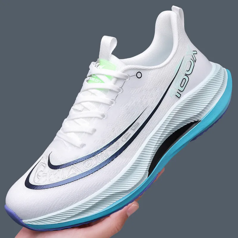 Breathable mesh running shoes for men, black lace-up sneakers with low top and round toe, EVA sole, flat heel 3-5cm