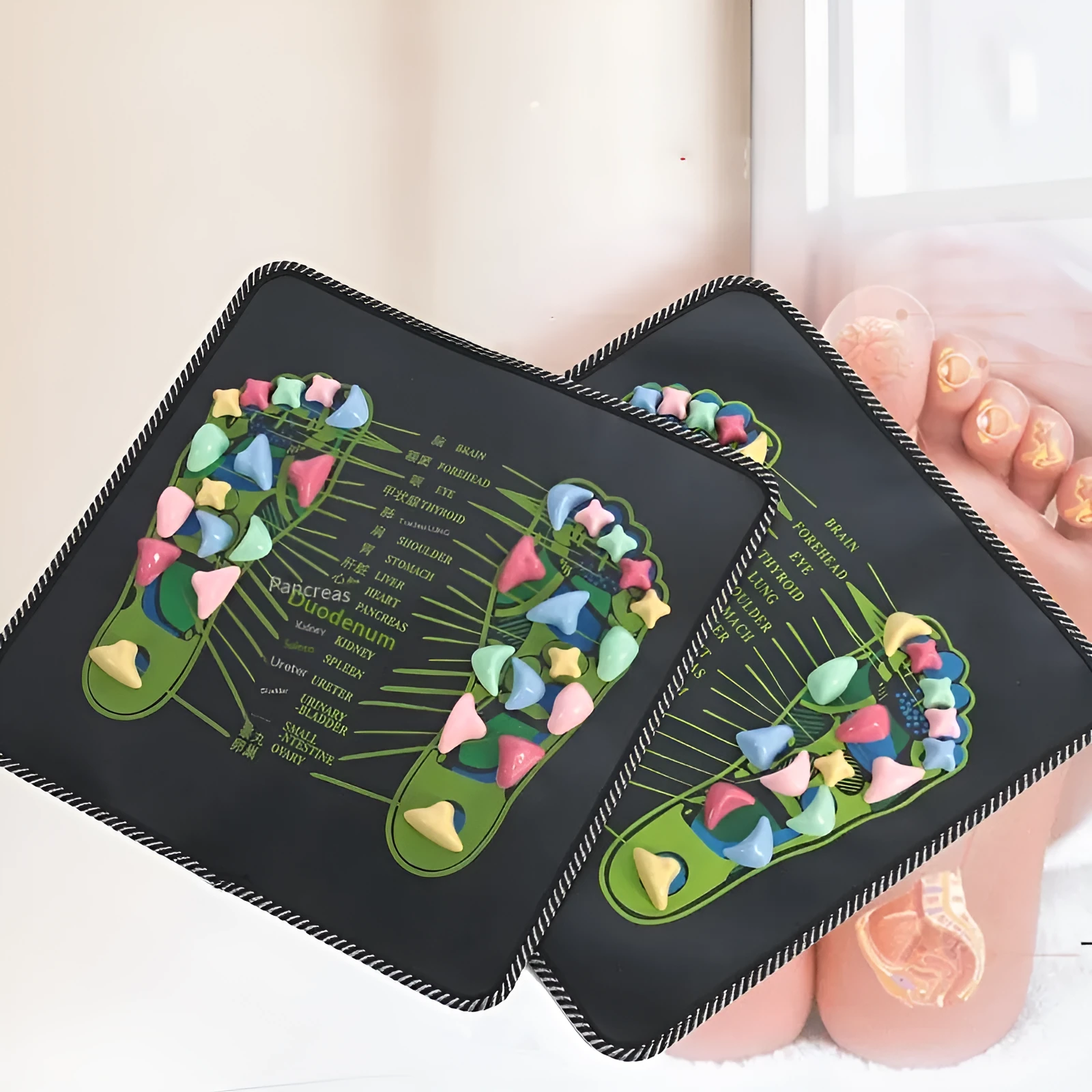 Health Path Cobblestone Foot Massage Mat 35x35cm PVC with English text on a floor indoors
