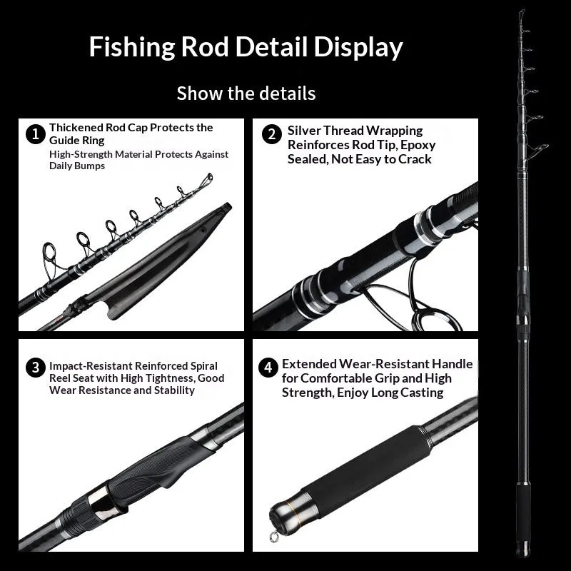 Newly upgraded Sparkling Lake carbon casting rod for long-distance sea fishing, ultra-hard, 2.1m to 5.4m sizes