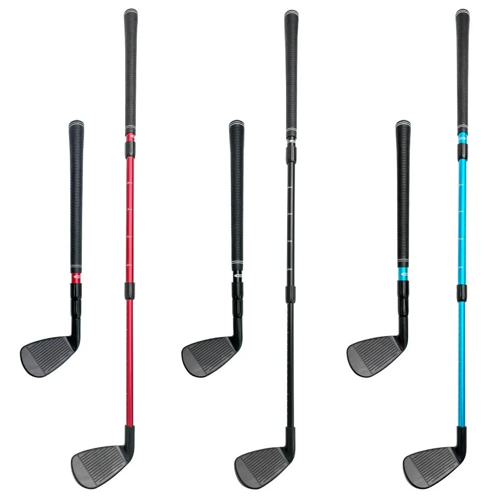 Golf three-section telescopic cutting rod with black grip and black rod head extended to 85cm
