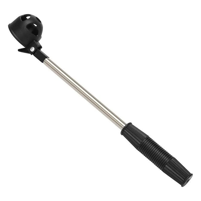 Black stainless steel retractable golf ball retriever with plastic head on golf course