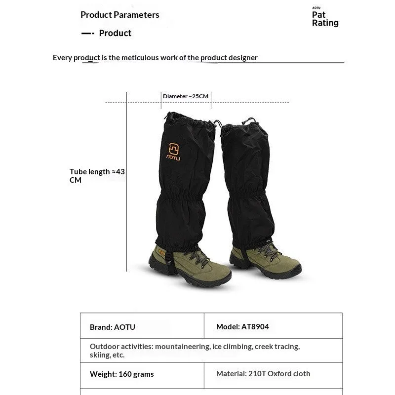 Unisex black 210D Oxford fabric gaiters for skiing and hiking leg protection with LOGO option