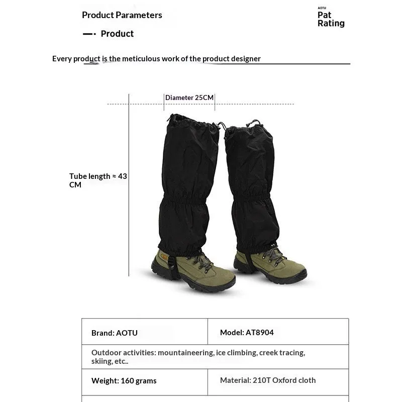 Unisex black 210D Oxford fabric gaiters for skiing and hiking leg protection with LOGO option