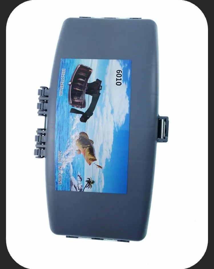 Portable folding stream fishing waist box in black plastic for lure and bait storage