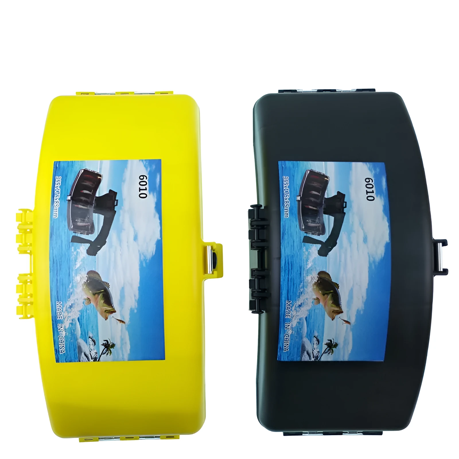 Portable folding stream fishing waist box in black plastic for lure and bait storage