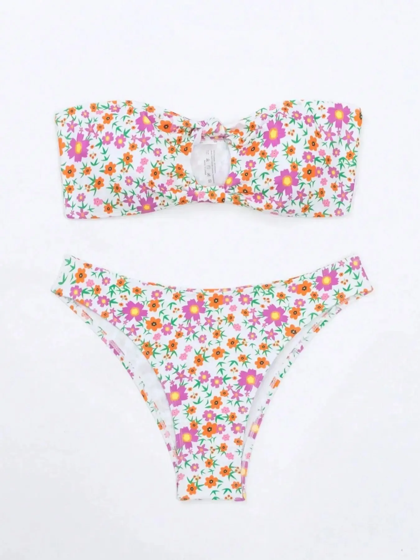 New Flower Swimwear sexy split bandeau bikini set in blue flowers pattern, polyester, size S M L, women's swimwear