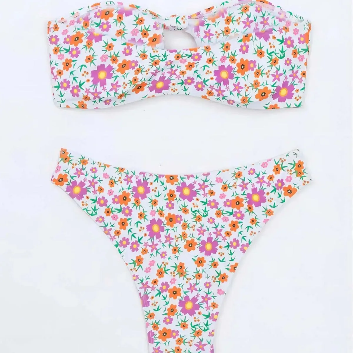 New Flower Swimwear sexy split bandeau bikini set in blue flowers pattern, polyester, size S M L, women's swimwear