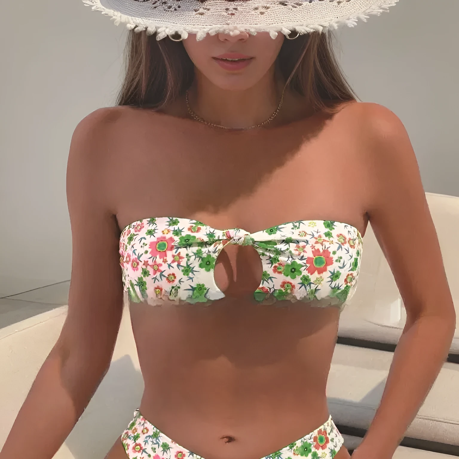 New Flower Swimwear sexy split bandeau bikini set in blue flowers pattern, polyester, size S M L, women's swimwear