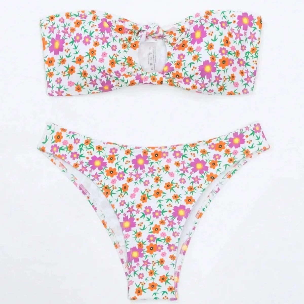 New Flower Swimwear sexy split bandeau bikini set in blue flowers pattern, polyester, size S M L, women's swimwear