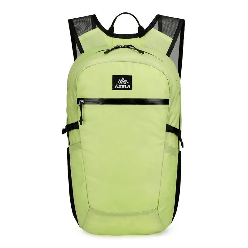 AZELA lightweight lime green backpack with multiple pockets and breathable mesh straps for outdoor travel and daily use