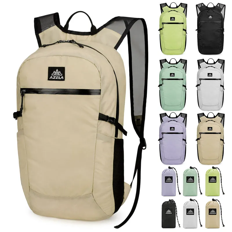 AZELA lightweight lime green backpack with multiple pockets and breathable mesh straps for outdoor travel and daily use