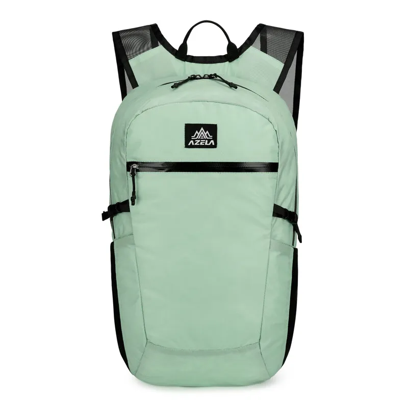 AZELA lightweight lime green backpack with multiple pockets and breathable mesh straps for outdoor travel and daily use