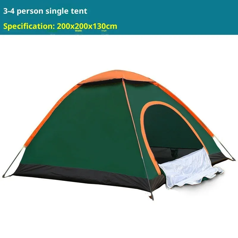 Automatic quick pitch camping tent in green with double door, 200x110x100cm for multiple people outdoor use
