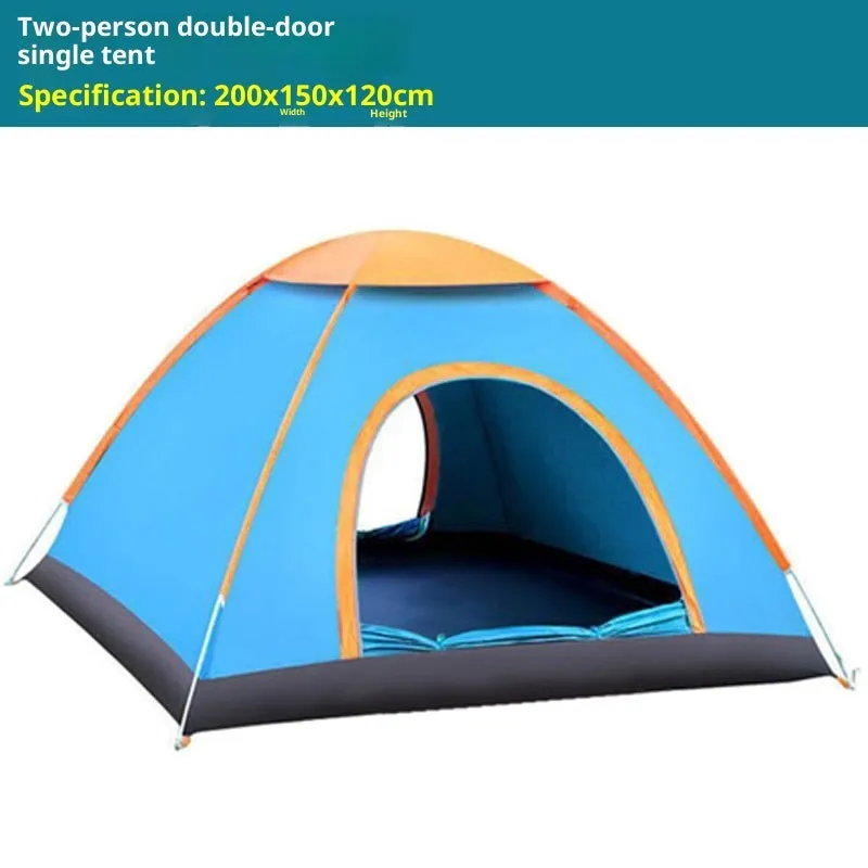 Automatic quick pitch camping tent in green with double door, 200x110x100cm for multiple people outdoor use