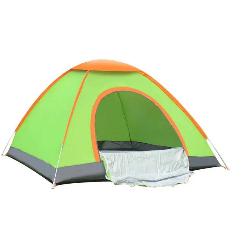 Automatic quick pitch camping tent in green with double door, 200x110x100cm for multiple people outdoor use