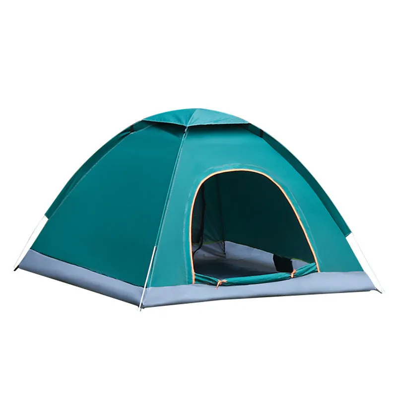 Automatic quick pitch camping tent in green with double door, 200x110x100cm for multiple people outdoor use