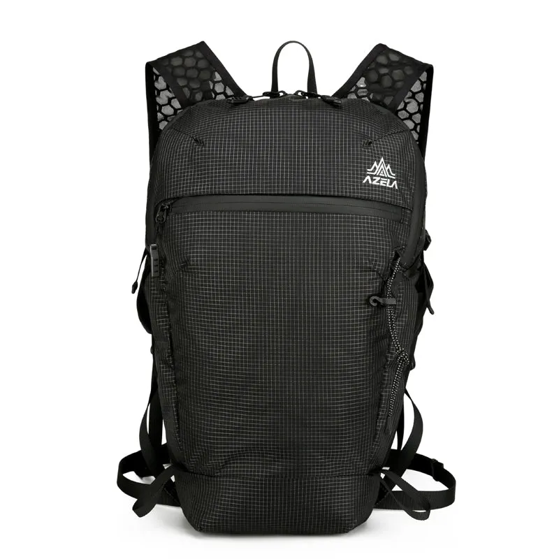 AZELA Grid Pattern Lightweight Hiking Backpack in black with breathable mesh back panel