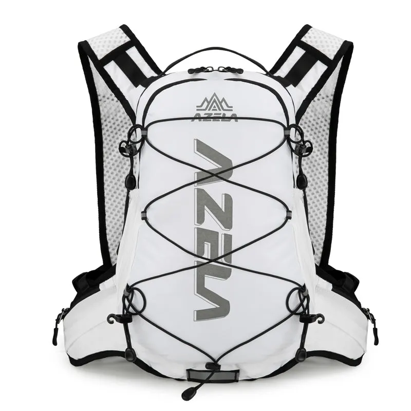 AZELA Reflective Lightweight Cycling Backpack in black and green with breathable mesh back panel and hydration hose