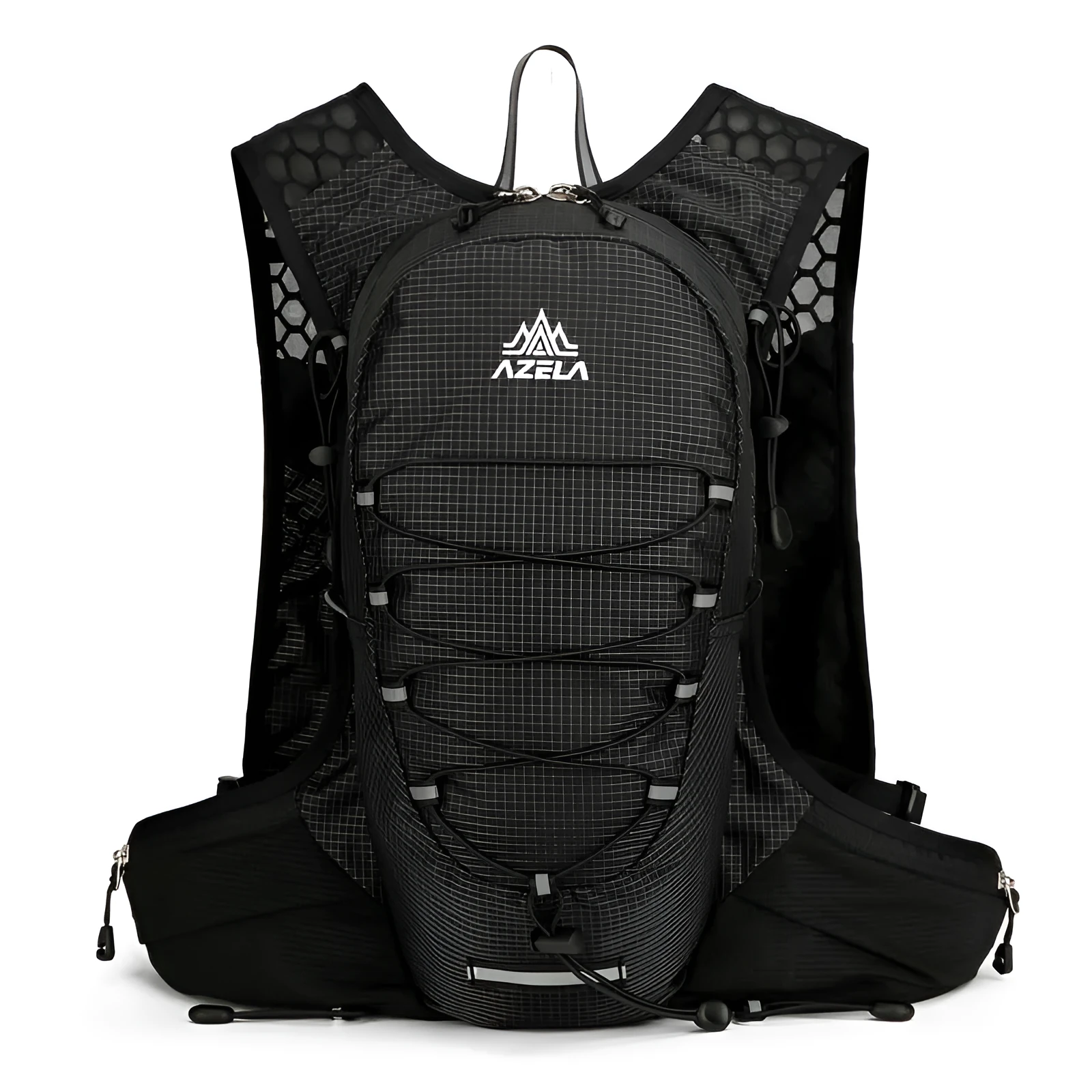 AZELA grid pattern breathable mesh running backpack in black, lightweight hydration pack for trail running and hiking
