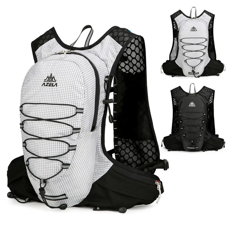 AZELA grid pattern breathable mesh running backpack in black, lightweight hydration pack for trail running and hiking