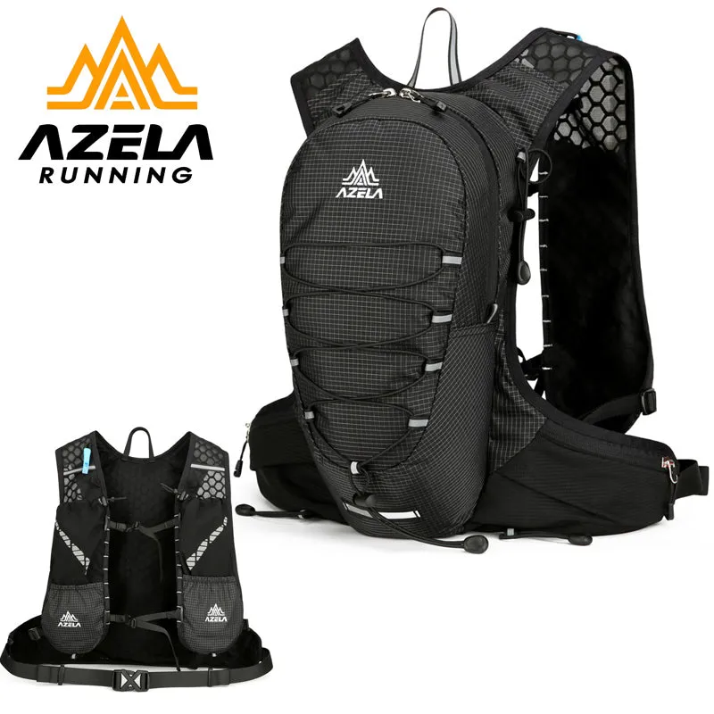 AZELA grid pattern breathable mesh running backpack in black, lightweight hydration pack for trail running and hiking