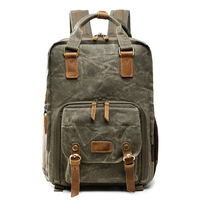 Canvas SLR digital backpack in khaki with waterproof and anti-seismic protection for home storage