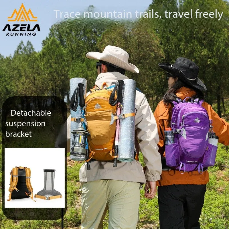 AZELA Gray Hiking Backpack with adjustable straps, available in 25L or 35L for outdoor use