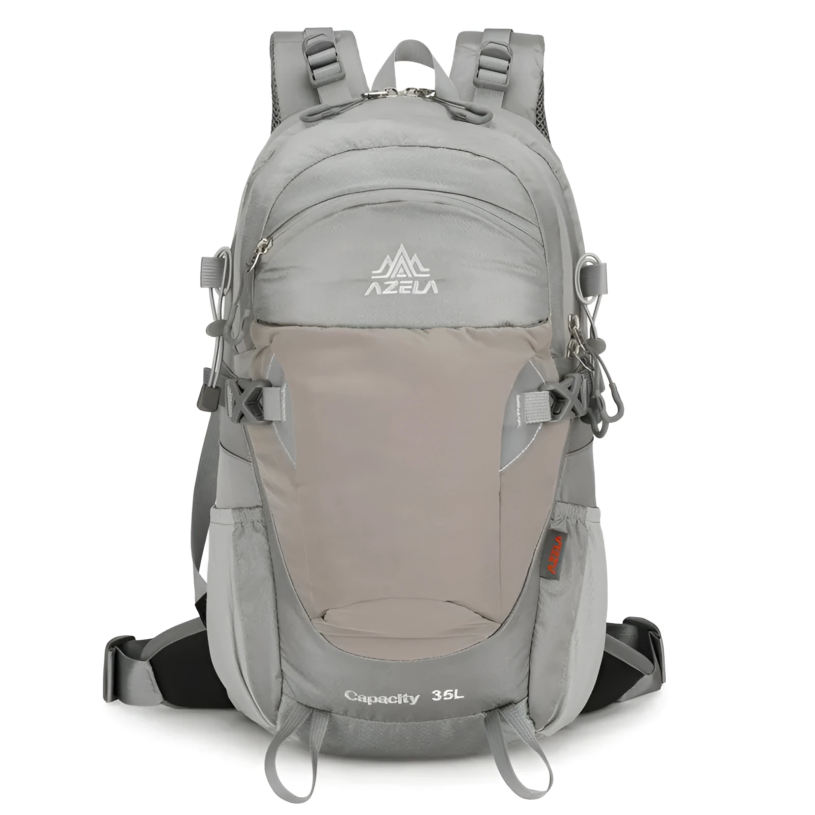 AZELA Gray Hiking Backpack with adjustable straps, available in 25L or 35L for outdoor use
