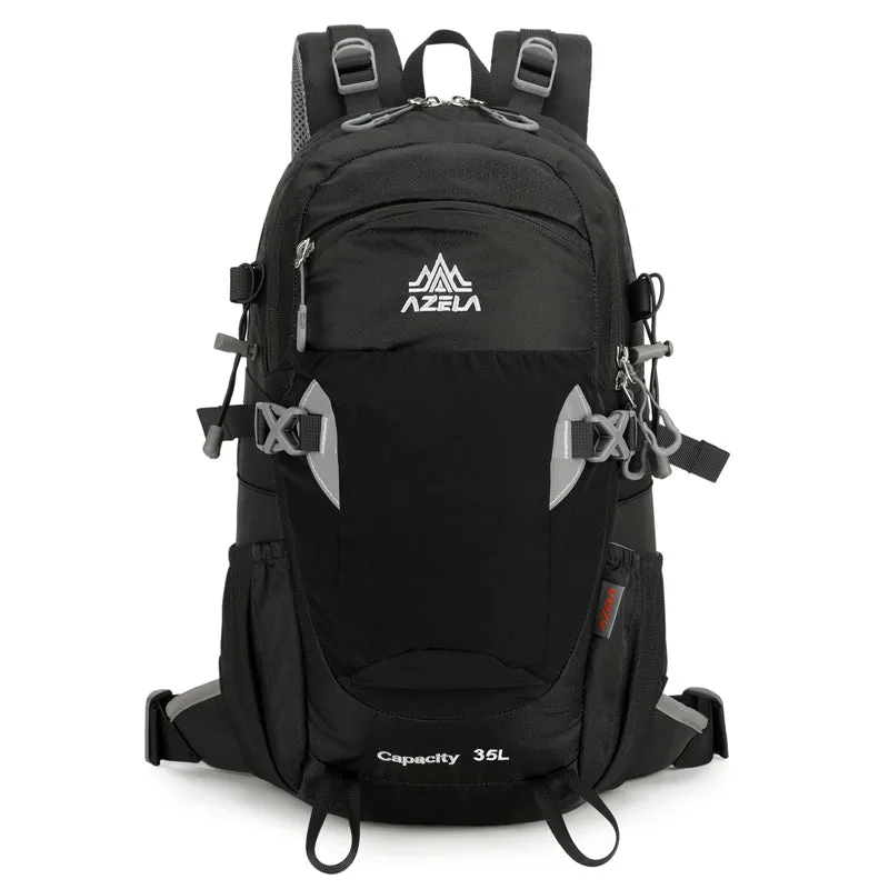 AZELA Gray Hiking Backpack with adjustable straps, available in 25L or 35L for outdoor use