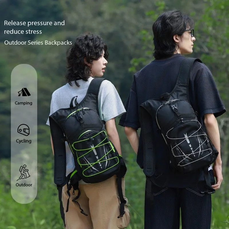 Lightweight hydration backpack with reflective details in black for trail running and mountain biking